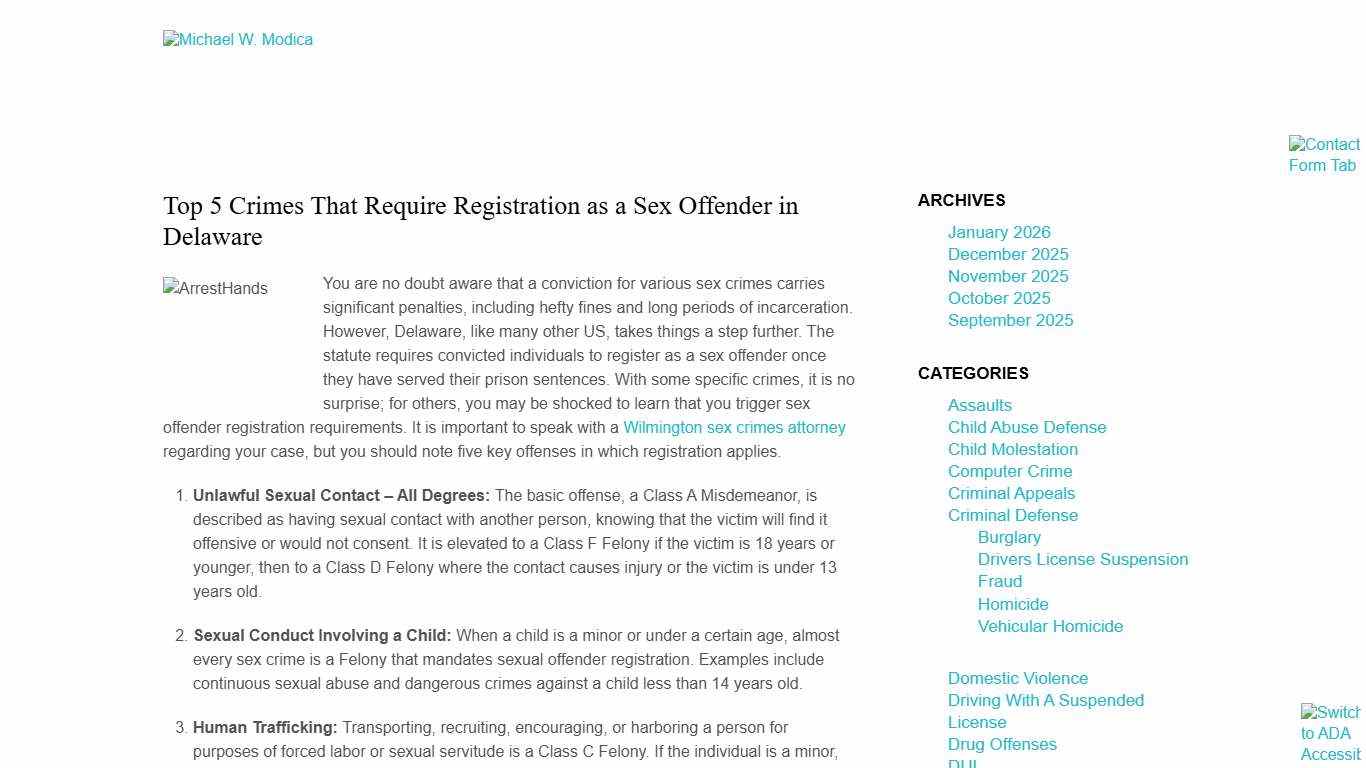 Registration As A Sex Offender In Delaware Wilmington Sex Crimes Defense Lawyer