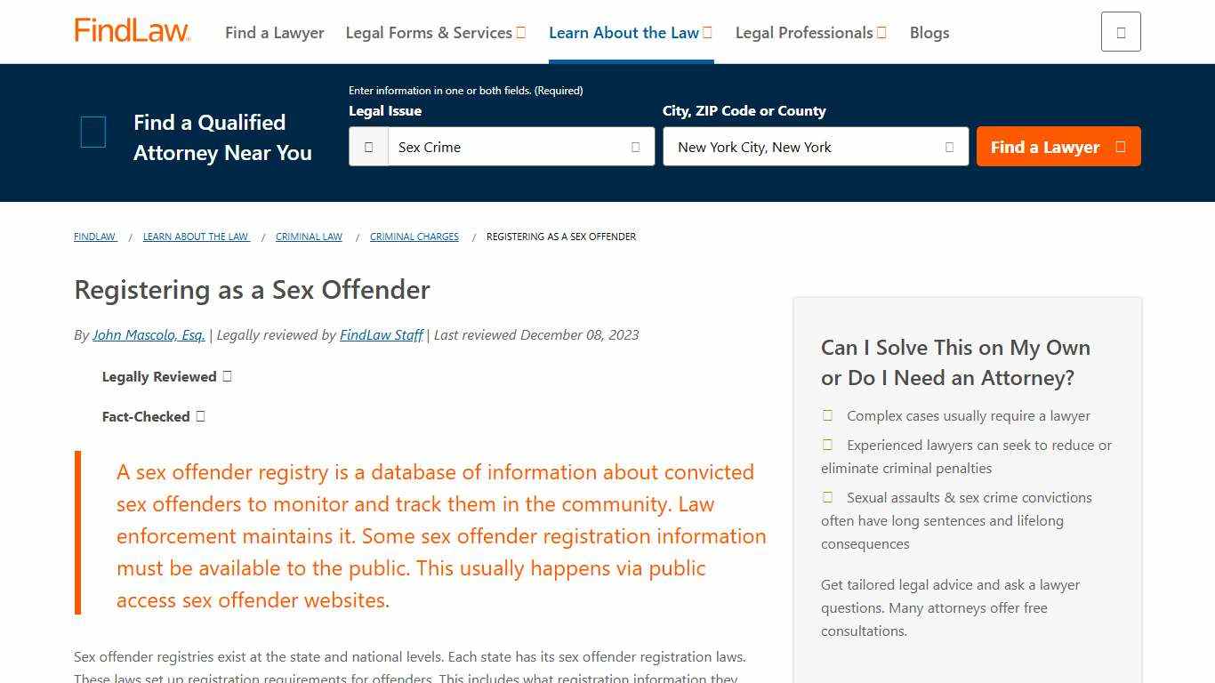 Registering as a Sex Offender - FindLaw
